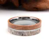 Mens Womens 8mm Tungsten Carbide Ring Deer Antler and Whisky Barrel Wood Inlay Wedding Band Comfort Fit Size 7-13 Include Half Siz3556