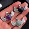 Natural Stone amethyst Pendant Heart shaped wings Angel opal pink crystal pendant charms for for jewelry making necklaces