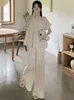 Pigiama da notte da donna Set pigiama da donna Solido Moda Design semplice Volant Accogliente O-Collo Dolci Studenti Sciolto Tenero Stile giapponese Casa Estate