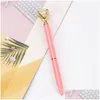 Ballpoint Pens Wholesale 1Pc Big Diamond Crystal Pen Gem Ring Office Metal Roller Ball Black Rose Gold Sier Pink Drop Delivery School Dhtwc