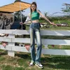 Jeans femminile americano vintage ad alta vita slim fumo elastico per le donne