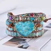 Bangle Premium Classic Heart Shape Leather Wrap Armband w/ mix Stone Jaspers Pärlor Strand Armband Classic Jewelry Bijoux Dropship 230911