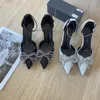 2023 Nouvelle perle strass femmes sandales Bow Toe luxe Designer polyvalent Stiletto sandale talons peu profonds femme loisirs Amina chaussures de mariage talons hauts pompes 35-40