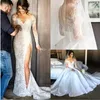 2019 Nowe podzielone koronkowe sukienki ślubne syreny z odłączoną spódnicą Sheer Secion Długie rękawy Wysokie podzielone Orskurty Bridal Suknia nr Vei250m