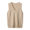 Wool Knitted Vest For Women Spring And Autumn Style Pure Color V Neck Pullover Sweater