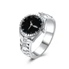 Anéis de cluster 925 prata esterlina para mulheres homens cristal preto relógio elegante moda festa presentes menina estudante charme casamento top jóias