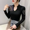 Women's T Shirts Autumn Winter Cotton T-shirt Women Sexy V-neck Shiny Diamonds Slim Top Long Sleeve Tees