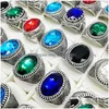 Band Rings New 30 Pieces/Lot Mix Style Crystal Band Ring Antique Sier Acrylic Jewelry Fit Womens Men Gifts Drop Delivery Dhfro