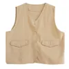 Women's Vests Korea Japanese Safari Style Pockets Sleeveless Chic Girls Loose Autumn Outwear Vest Tops Fashion Women Spring Casual Shirts