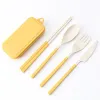 Vete Straw Folding Cutlery Set Kid Knife Fork Spoon Chopsticks Portable Dinnerware Kits Flatvaruuppsättning för resande camping G0912