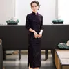 Etniska kläder cheongsam höst 2023 stand-up krage lila elegant mode sammet vintage traditionella kinesiska kläder qipao klänning för