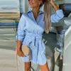 Urban Sexy Dresses Fashion V Neck Mini Dres Autumn Casual Shirt For Women Long Sleeve Solid Lacu Up Party Dress 2023 230911