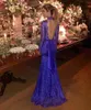 Gatastilklänningar Blue Mermaid Rackless Afton Dresses High Neck Longeple's Formal Dress with Sash Floor Length Prom Gowns HKD230912