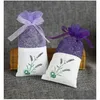 Envoltura de regalo 50 unids Gracef Lace Lavender Sachet Bolsas Bolsa de caramelo para el guardarropa de la boda Bolsa de malla Algodón púrpura con cinta Ducha Gota del Ot6Od