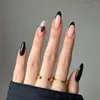 False Nails 24sts Almond Fake Nail With White Edge Golden Curve Designs Art Tips Press On Women Girls Manicure