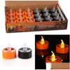 Party Decoration Tea Light Candles Halloween Pumpkin Spider Net Led Tealight Flameless Lanterns Battery Operated Orange Black Drop D Dhjgf