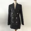 Trajes de mujer Blazers Formal Invierno Diseñador Blazer Abrigo Mujer Doble León Botones Cuello chal Brillo Lentejuelas Pista larga Chaqueta negra Blazers 230912