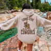 Hoodies للنساء للبلوزات Live Live Cowgirls Hoodie الغربية الصحراء المقنعين قميص قميص عتيقة صبار راعية البقر pullover Wild West Country Girl Trendy 230911