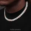 Conjunto de joias baguette hip hop prata 925 10mm colares masculinos e pulseira mossanita corrente cubana
