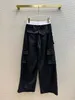Calças femininas de duas peças carga tubo reto cintura alta tecido confortável grande bolso decoração menina legal calça casual 230912