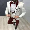 Men's Suit Fashion Formal Business Slim Fit 3-Pieces White Blazers Burgundy Pant Tuxedo Wedding Men Suits Groom &341G