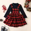 Kleidungssets Weihnachten Kleinkind Mädchen Kleidung Sets Herbst Winter Baby Kinder Kinder Kleidung Anzüge Warme Solide Pullover Plaid Hosenträger Kleid 230912