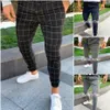 Pantalones Cargo para hombre, pantalones sexys de cintura alta para primavera y verano con bolsillo de moda, pantalones de pierna recta a cuadros ajustados para hombre, pantalones informales tipo lápiz Jogger268H