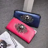 Portefeuilles voor dames, ritssluiting rond clutch met creditcardhouder, telefoonhoesje, leren lange Goth-portemonnee met polsbandje