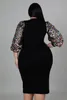 Plus Size Jurken Vrouwen Lovertjes Lantaarn Lange Mouw Bodycon Mdi Zwarte Mode Vintage Sexy Party Curve Dres 3xl 4xl 5xl 6xl