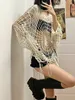 Women's Sweaters Hollow Knit Hooded Top Y2k Clothes Spider Web Spice Girl Mesh Pullovers Thin Women Korean Fashion Fishing Net Sweaters Gothic 230912