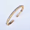 Bangle Fashion Open Bracelet Inlay Cubic Zircon Wire Drawing Design Simple Two Color Jewelry For Women Wedding Party Anniversary Gift 230911