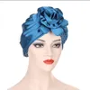 Mode Bonnet Ny huvudduk Kvinnor Hatt med flerfärgade satin stora blommor och elastisk pannband turban