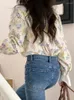 Blusas para mujer Blusa Camisa para mujer Cuello con volantes Camisas con botones florales Sueltas Vintage francesas 2023 Moda Dulces Tops de manga larga