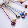 Spoons 1Pcs Stainless Steel Long Handle Round Spoon Colorful Milk Tea Coffee Honey Stirring Cake Dessert Kitchen Tableware