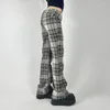 Pantalones de mujer Y2k, pantalones a cuadros de tiro bajo con cinturón Vintage, estilo Harajuku coreano, corte de bota para mujer, Capris estéticos de los años 2000