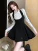 Casual Dresses Korean Two Piece Set Fall Outfits Office Women kjol Lapel Cardigan Crop Tops Suspender Mini Elegante Clothes