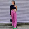 Calças femininas sexy vintage rosa vermelha split jeans mulheres cintura alta reta denim 2023 verão e-girl 90s y2k roupas streetwear