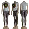 Womens Two Piece Pants Summer Outfits Casual Print Round Neck T-shirt och Legging Set gratis fartyg