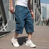 Shorts pour hommes Summer Denim Cargo Pantacourt Big Pocket Hip Hop Lâche Plus Fat Taille Jean Court Mâle
