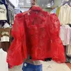 Camicette da donna Neploe 2023 Autunno Bow Dhirts Donna Estate Organza See Through Mesh Y2k Lantern Sleeve Rosso Blusas Mujer