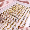 Anneaux de bande Mode 30pcs / lot en acier inoxydable cristal zircon anneau titane bande or sier style mixte hommes et femmes bijoux de mariage par Dhpj7