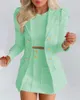 Robe de deux pièces 2023 Mode Femmes Vêtements Été Automne Manches complètes Blazer Imprimé Veste à poitrine unique et mini jupe ensemble