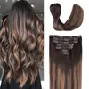 FANSSI 120g Clip-in Hair Extensions Echt menselijk haar Steil Remy-haar 7 stuks Volledig hoofd Dubbele inslag