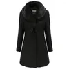 Women's Trench Coats Selling Warm Winter Coat Wool Collar Woolen Jacket Windbreaker Fashion Overcoats Button Solid Long