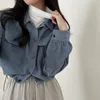 Vintage Cord Abgeschnitten Jacke Frauen Koreanische Mode Langarm Kordelzug Blusen Weibliche Beiläufige Lose Einreiher Mäntel