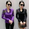 Women's T Shirts Autumn Winter Cotton T-shirt Women Sexy V-neck Shiny Diamonds Slim Top Long Sleeve Tees