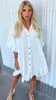 Casual Loose Irregular Ruffles Dresses Elegant Long Half Sleeve Single Breasted Shirt Dress Sexy Women Striped White Dress 2309102