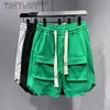 Womens Shorts Mens Shorts Personality Shorts High Street Cargo Big Pocket Half Pants Green Leather Label Drawstring Casual Shorts Mens Youth Pants Capris 230426 L23