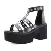 Sandales 8cm talons européens bout ouvert anneau en métal creux à talons hauts chaussures romaines à semelles épaisses mode femmes lhx