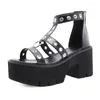 Sandalen 8cm Hakken Europese Open Teen Metalen Ring Holle Hoge hakken Dikke Zolen Romeinse Schoenen Mode Dames Lhx